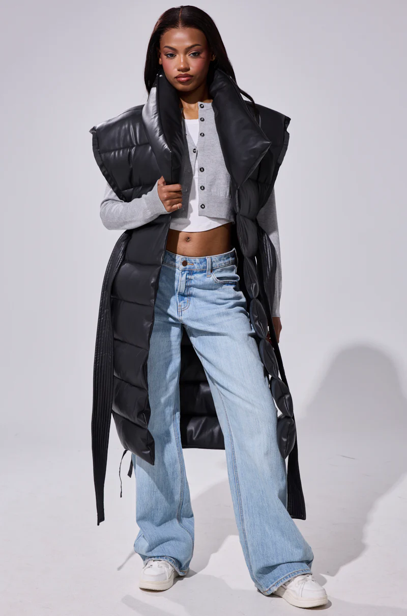 PILOT JONES LONGLINE PUFFER VEST IN FAUX LEATHER - Image 13