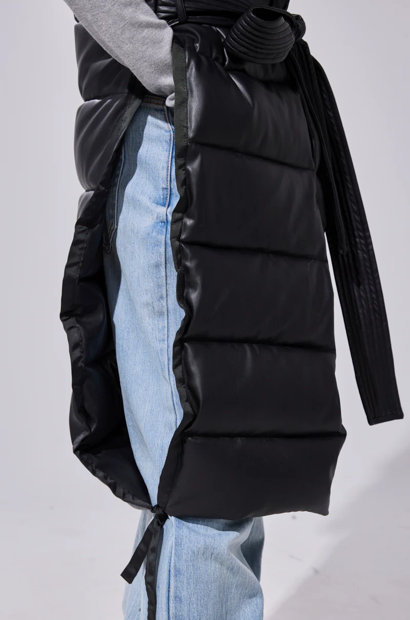 PILOT JONES LONGLINE PUFFER VEST IN FAUX LEATHER - Image 15