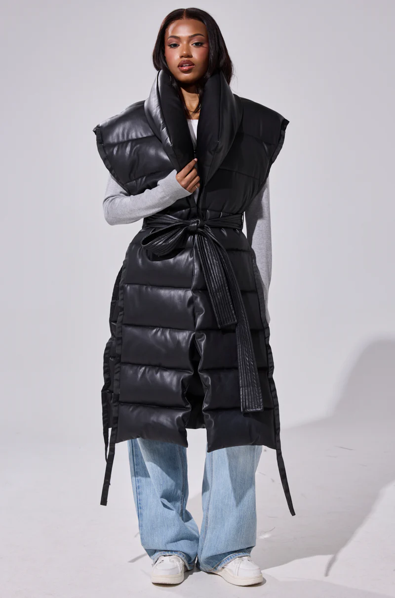 PILOT JONES LONGLINE PUFFER VEST IN FAUX LEATHER - Image 3
