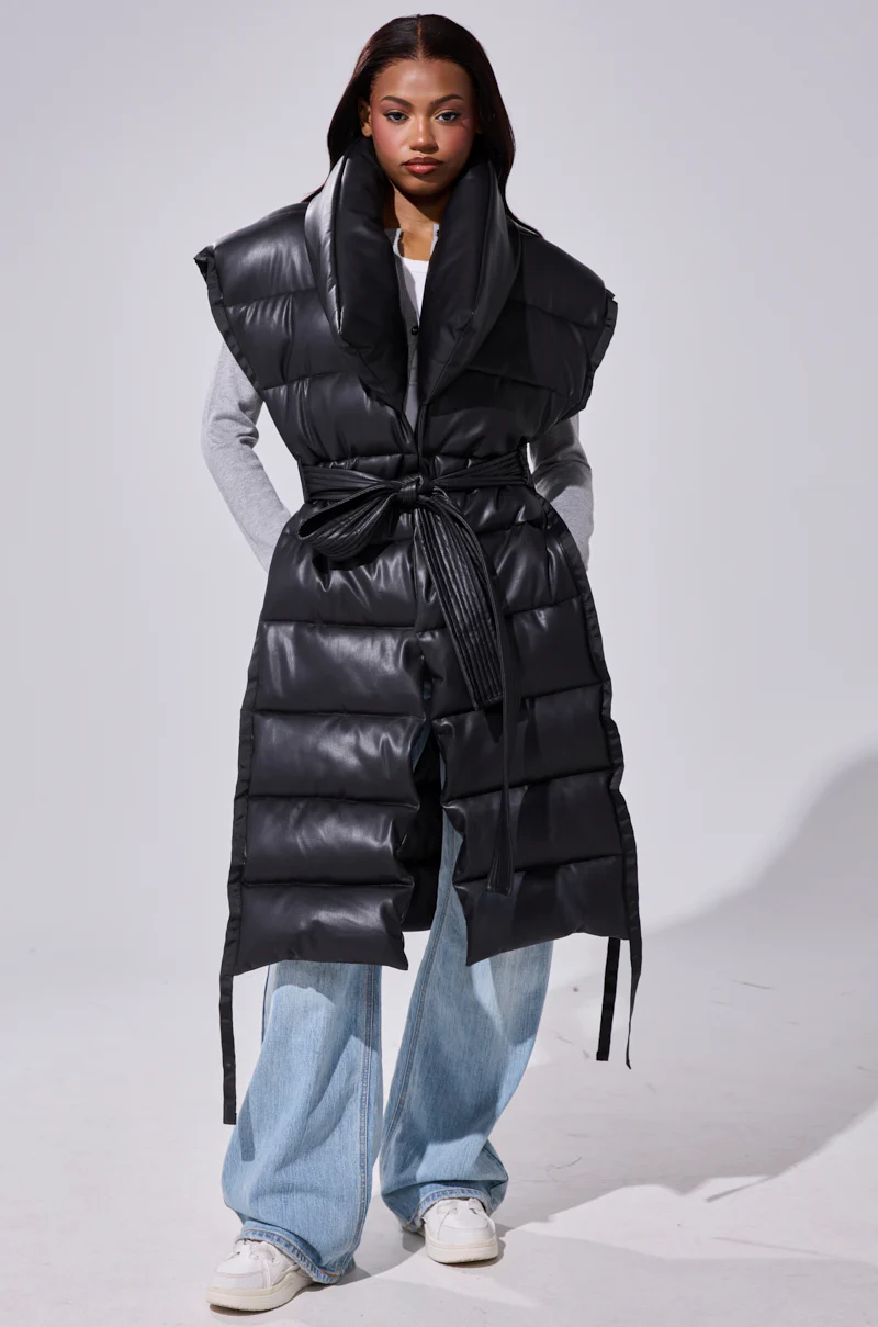 PILOT JONES LONGLINE PUFFER VEST IN FAUX LEATHER - Image 4