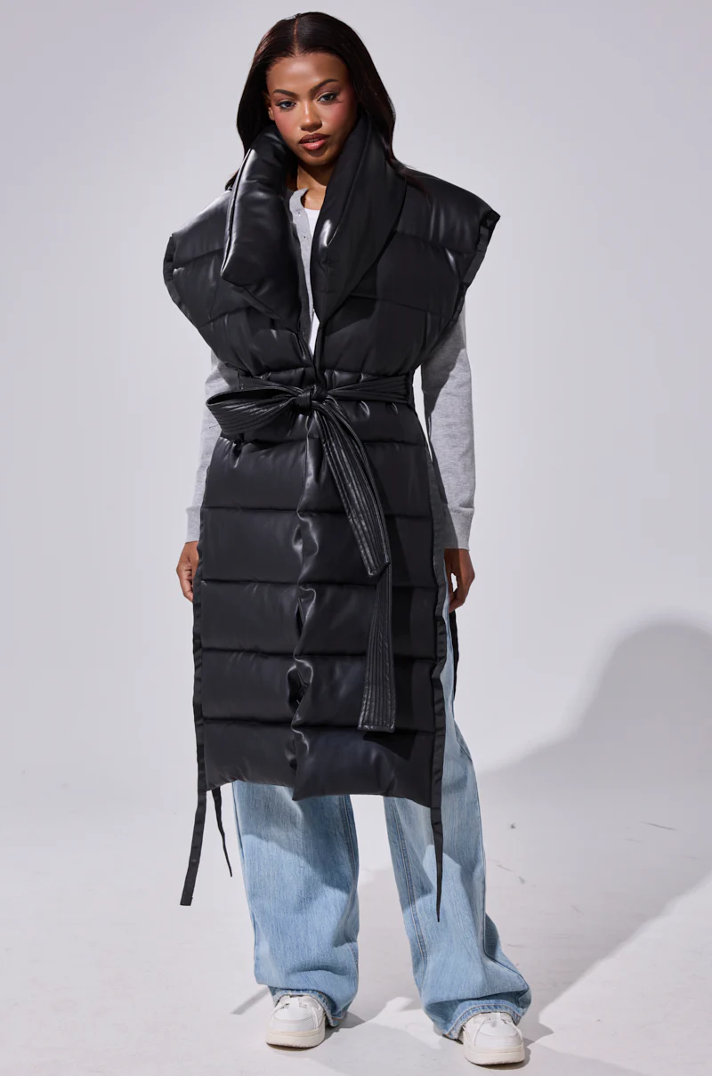 PILOT JONES LONGLINE PUFFER VEST IN FAUX LEATHER - Image 5