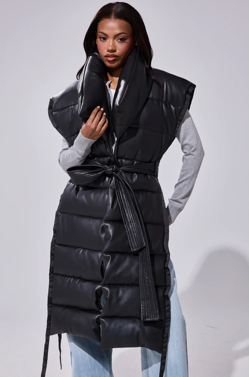 PILOT JONES LONGLINE PUFFER VEST IN FAUX LEATHER - Image 7