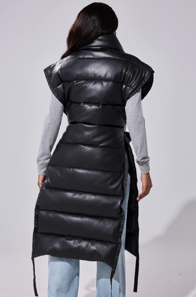 PILOT JONES LONGLINE PUFFER VEST IN FAUX LEATHER - Image 9
