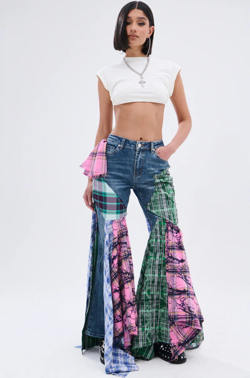 PLAID ON PLAID DENIM JEANS - Image 2