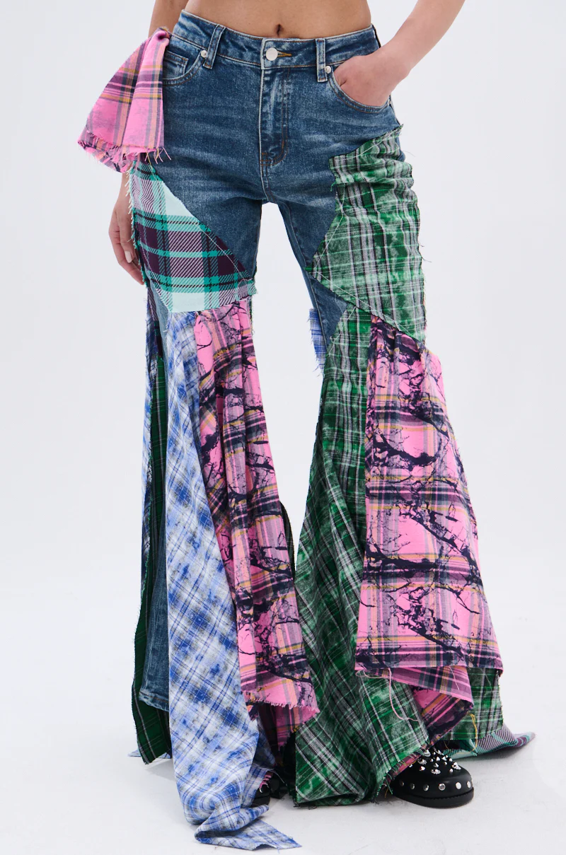 PLAID ON PLAID DENIM JEANS - Image 3