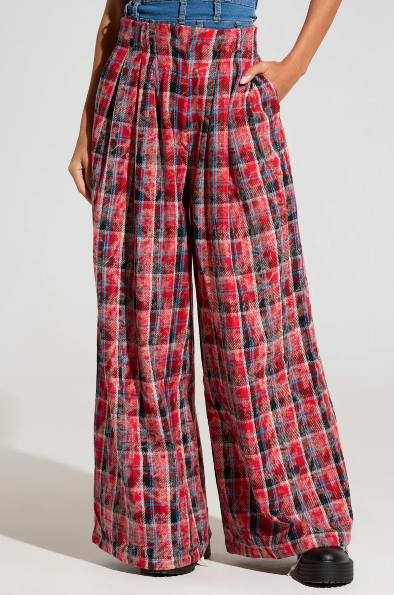 PLAID SWAGGER SLACKS IN RED MULTI - Image 3
