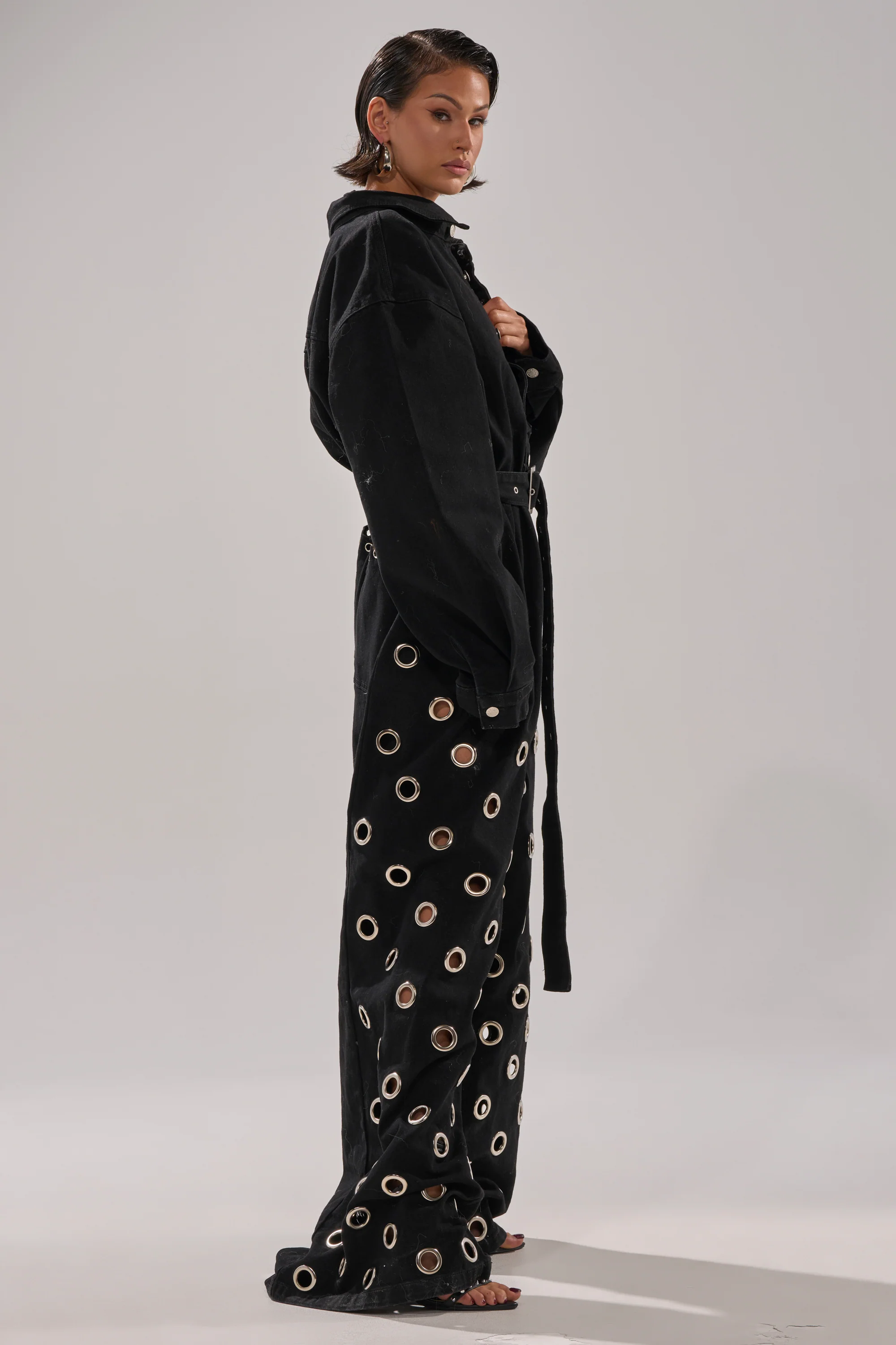 PLAY YOUR CARDS RIGHT DENIM JUMPSUIT WITH GROMMETS - Image 4