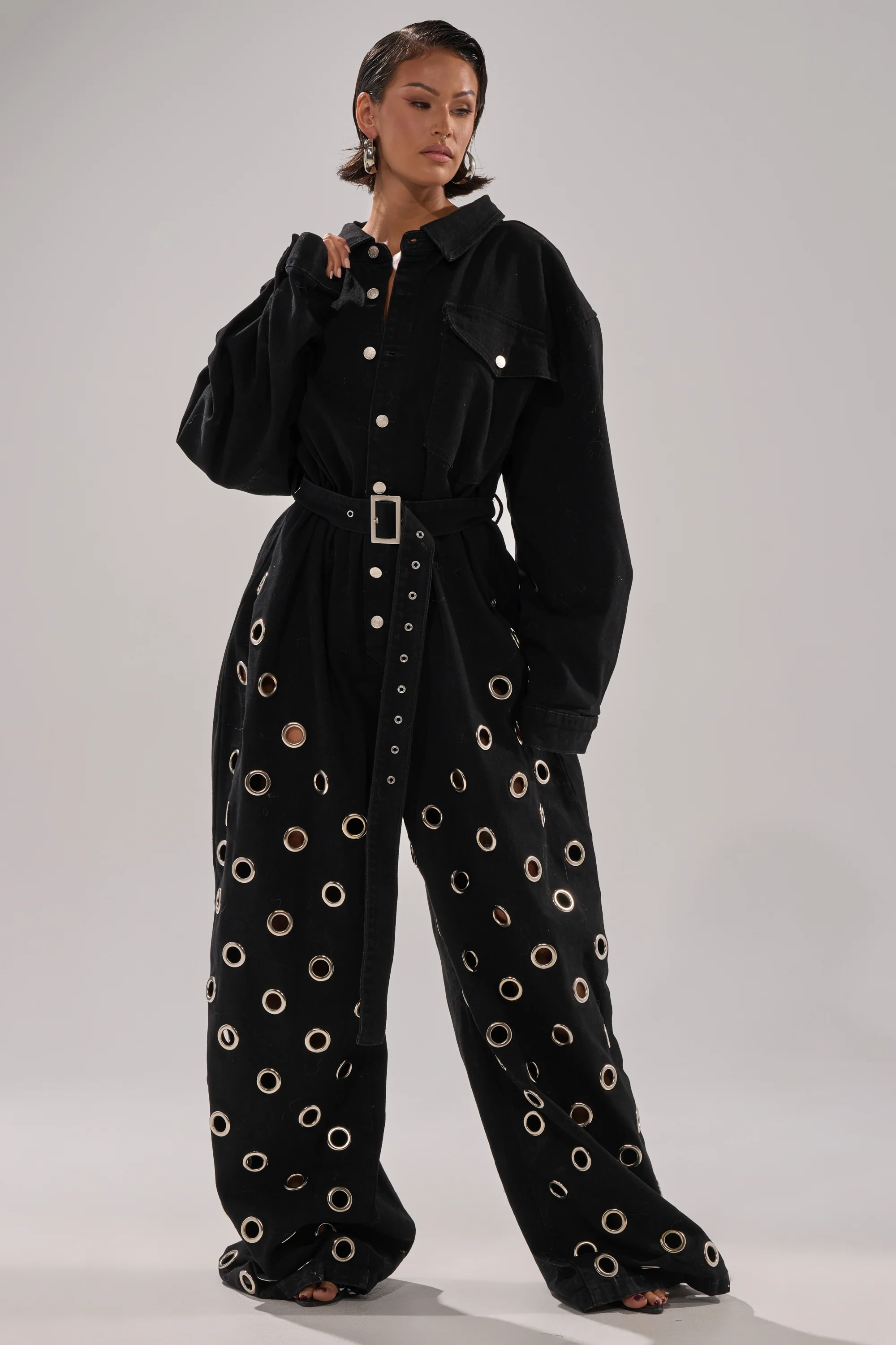 PLAY YOUR CARDS RIGHT DENIM JUMPSUIT WITH GROMMETS - Image 8