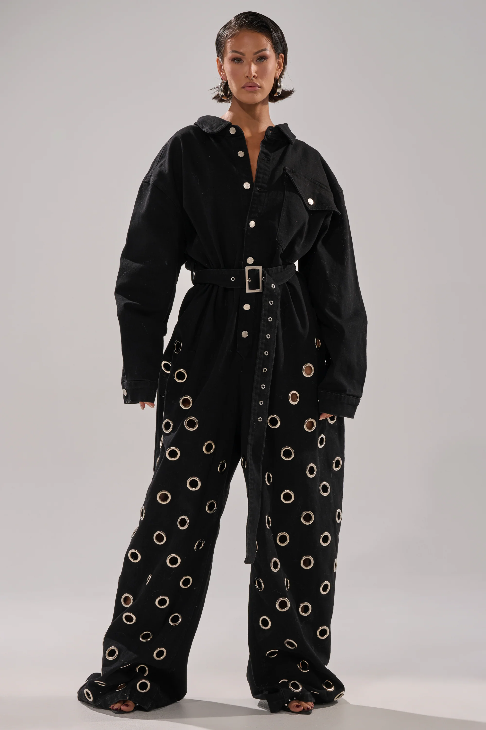 PLAY YOUR CARDS RIGHT DENIM JUMPSUIT WITH GROMMETS - Image 9