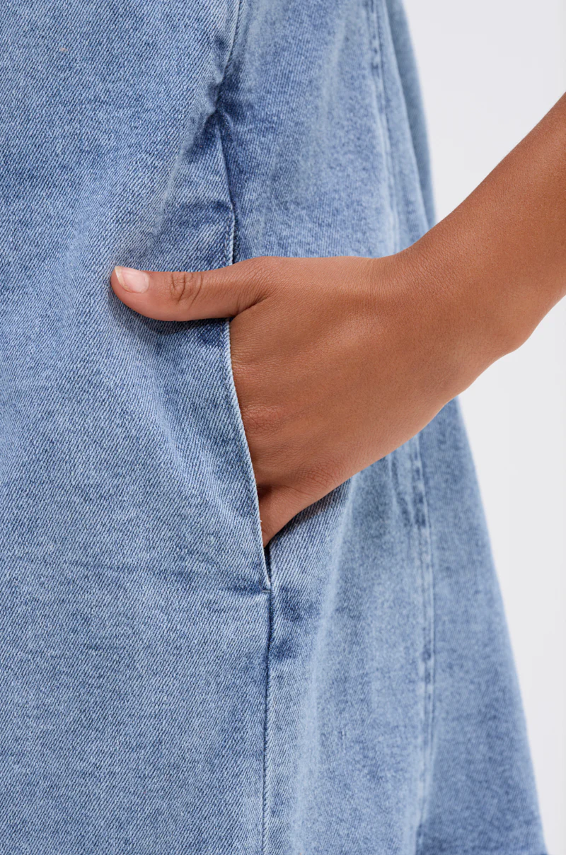 PLEATED UP MINI DRESS IN DENIM - Image 8