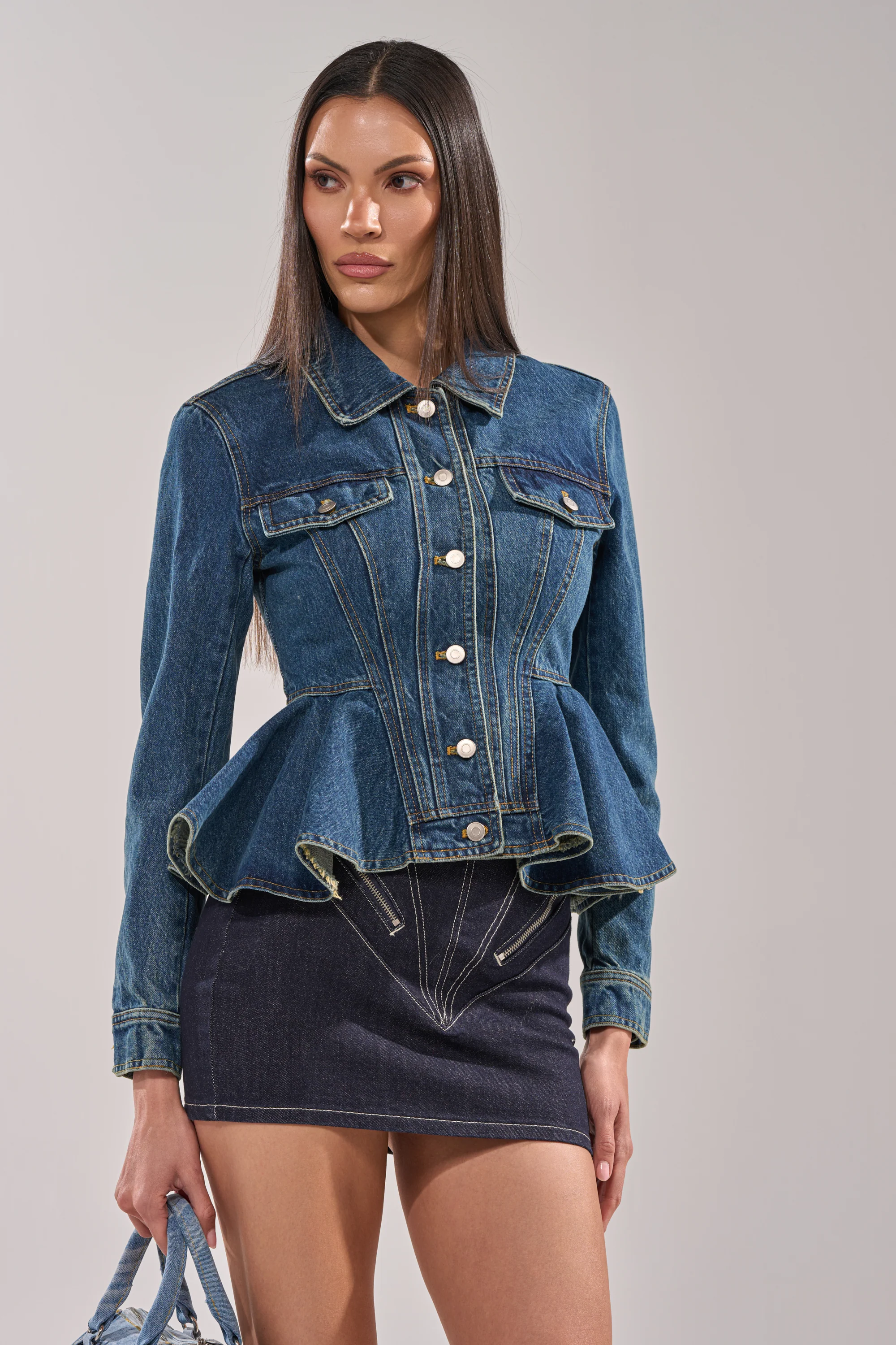 POP OUT PEPLUM DENIM JACKET - Image 3