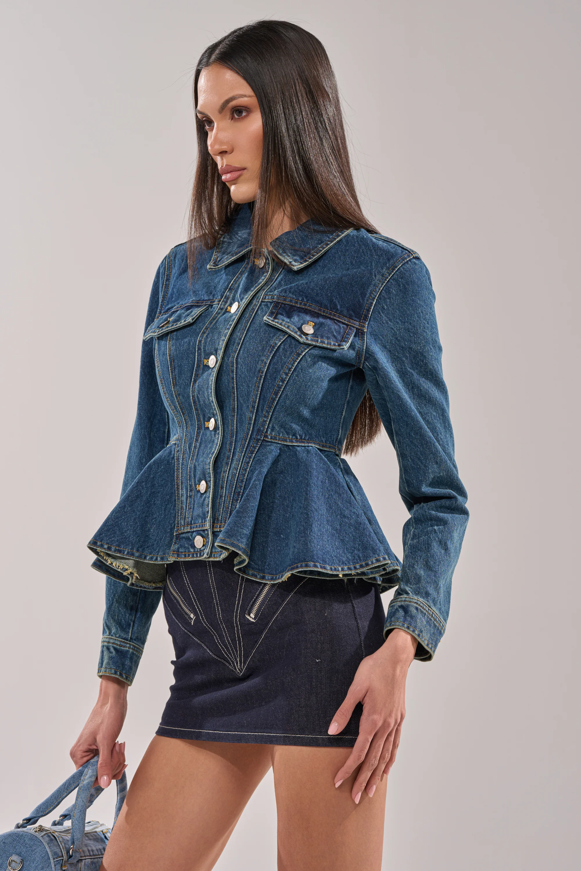 POP OUT PEPLUM DENIM JACKET - Image 5