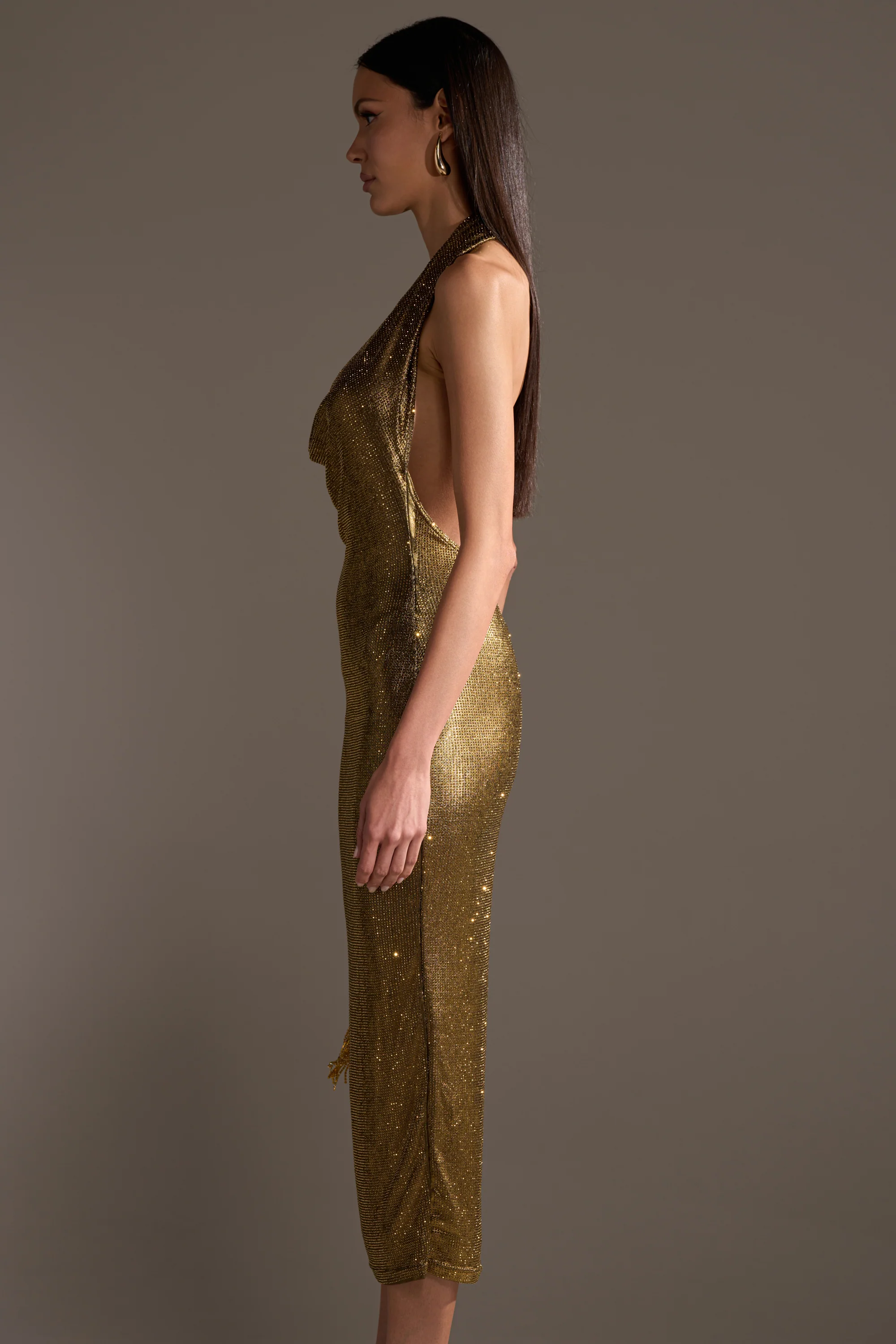 POPPIN' BOTTLES RHINESTONE MAXI DRESS IN GOLD - Image 7