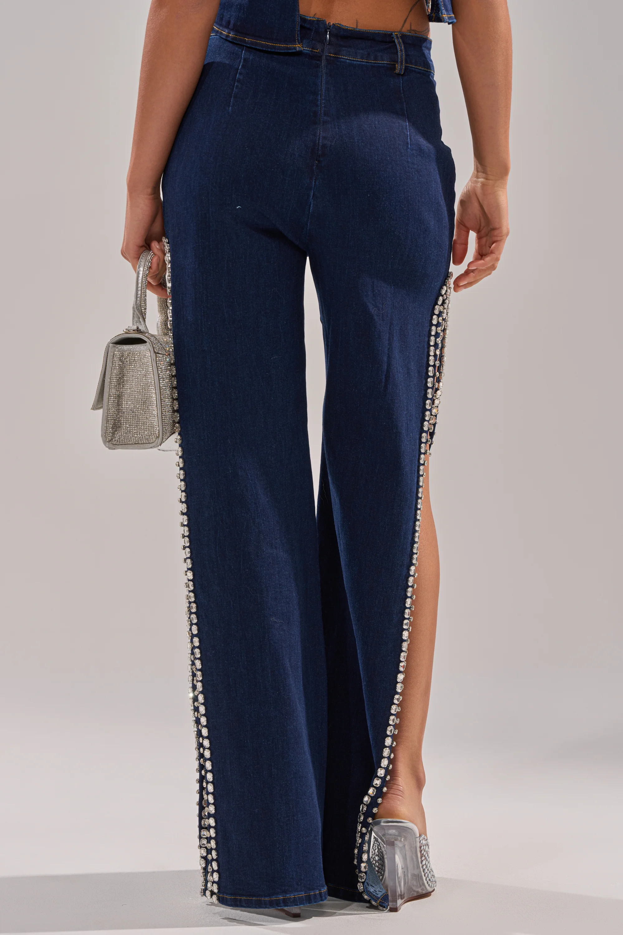 POPPIN OUT RHINESTONE DENIM PANT IN DARK WASH DENIM - Image 6