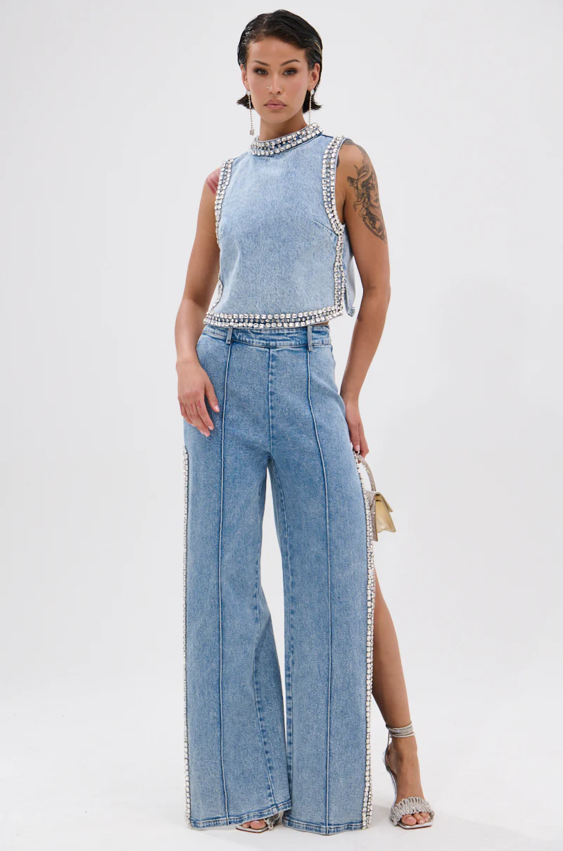 POPPING OUT RHINESTONE DENIM BLOUSE - Image 5