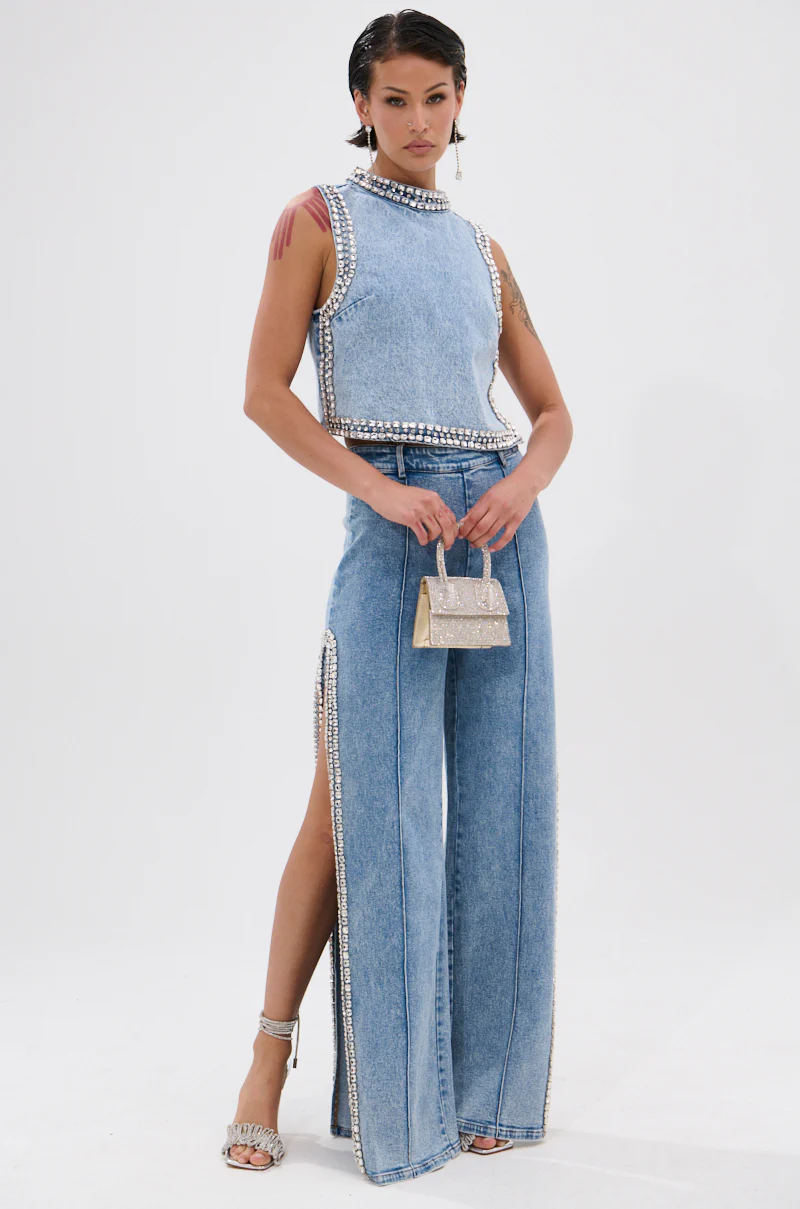 POPPING OUT RHINESTONE DENIM PANT - Image 6