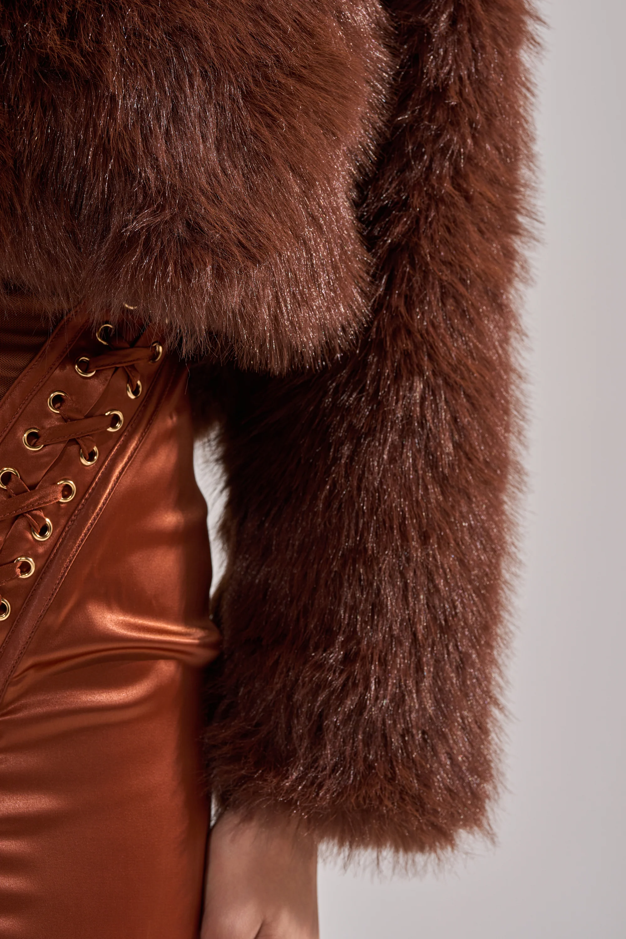 POPPY CROPPED FAUX FUR IN BROWN - Image 13