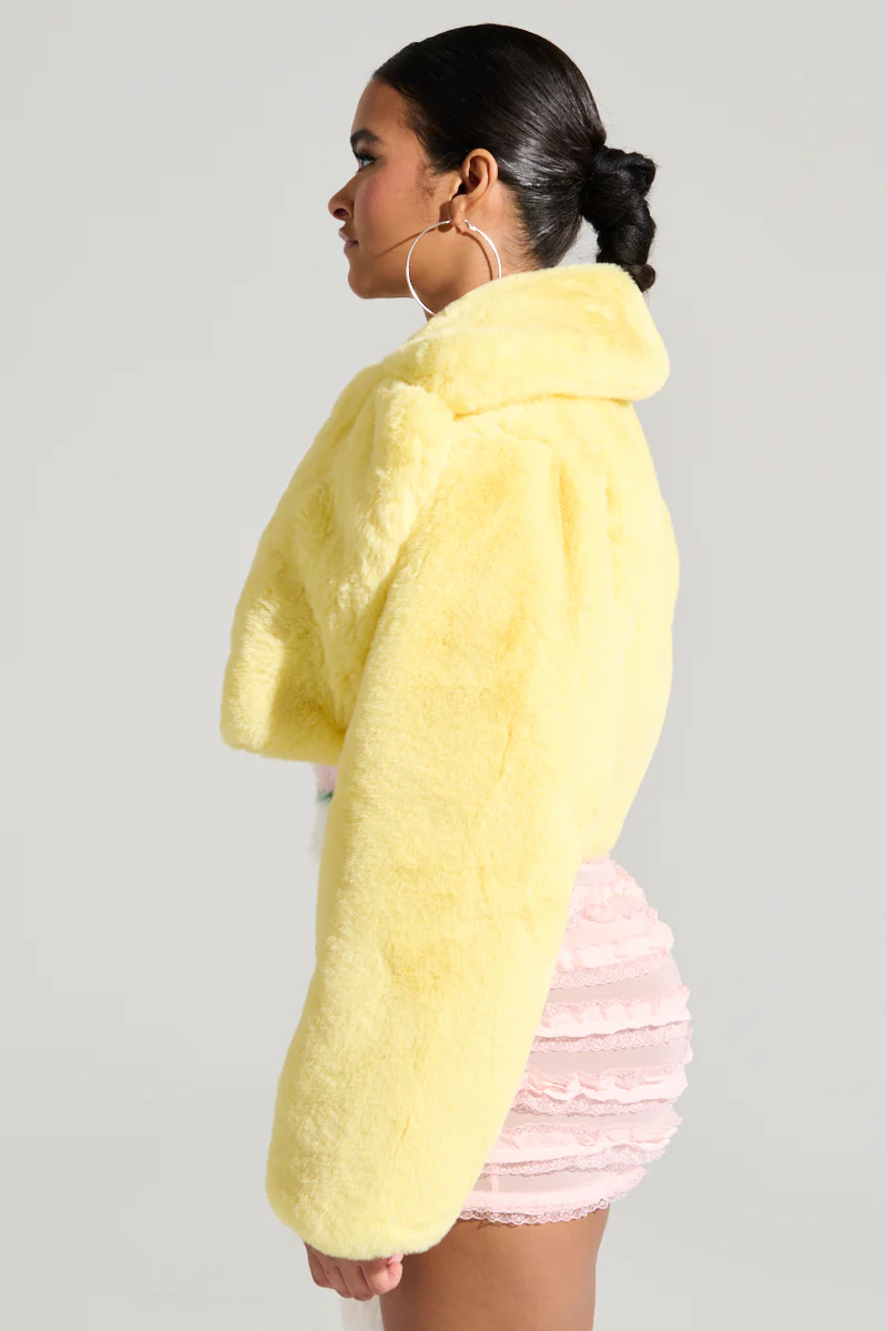 POPPY CROPPED FUR COAT IN YELLOW - Image 7