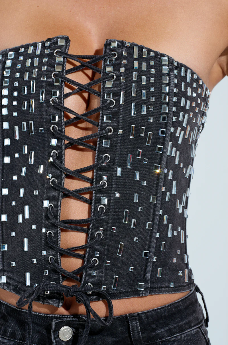 POPSTAR BLACK DENIM CORSET WITH RHINESTONE - Image 10