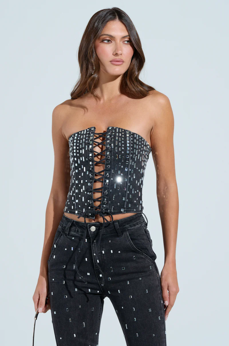 POPSTAR BLACK DENIM CORSET WITH RHINESTONE - Image 3