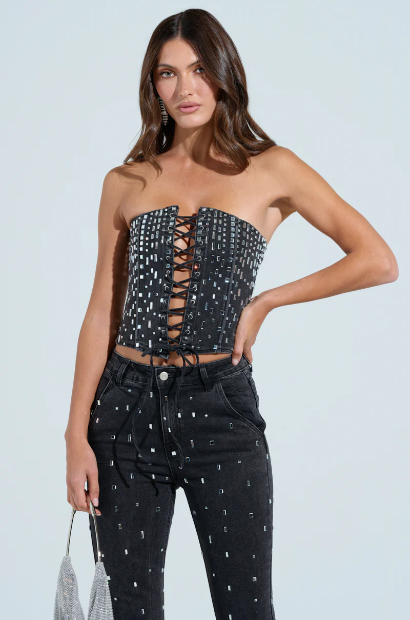 POPSTAR BLACK DENIM CORSET WITH RHINESTONE - Image 4