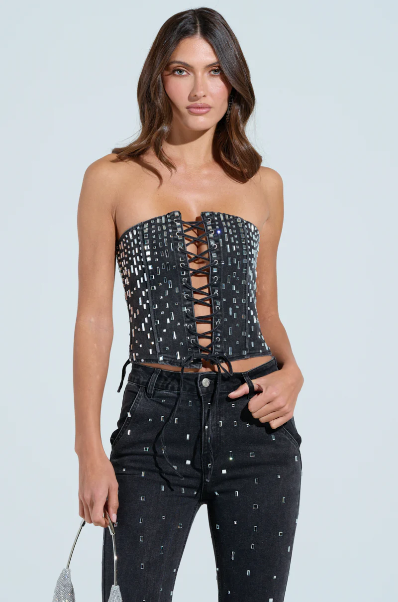 POPSTAR BLACK DENIM CORSET WITH RHINESTONE - Image 5