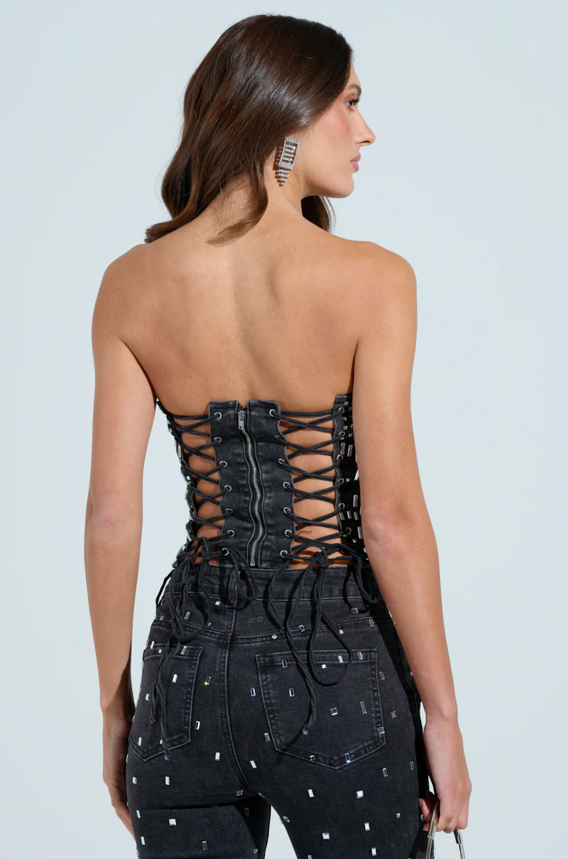 POPSTAR BLACK DENIM CORSET WITH RHINESTONE - Image 7