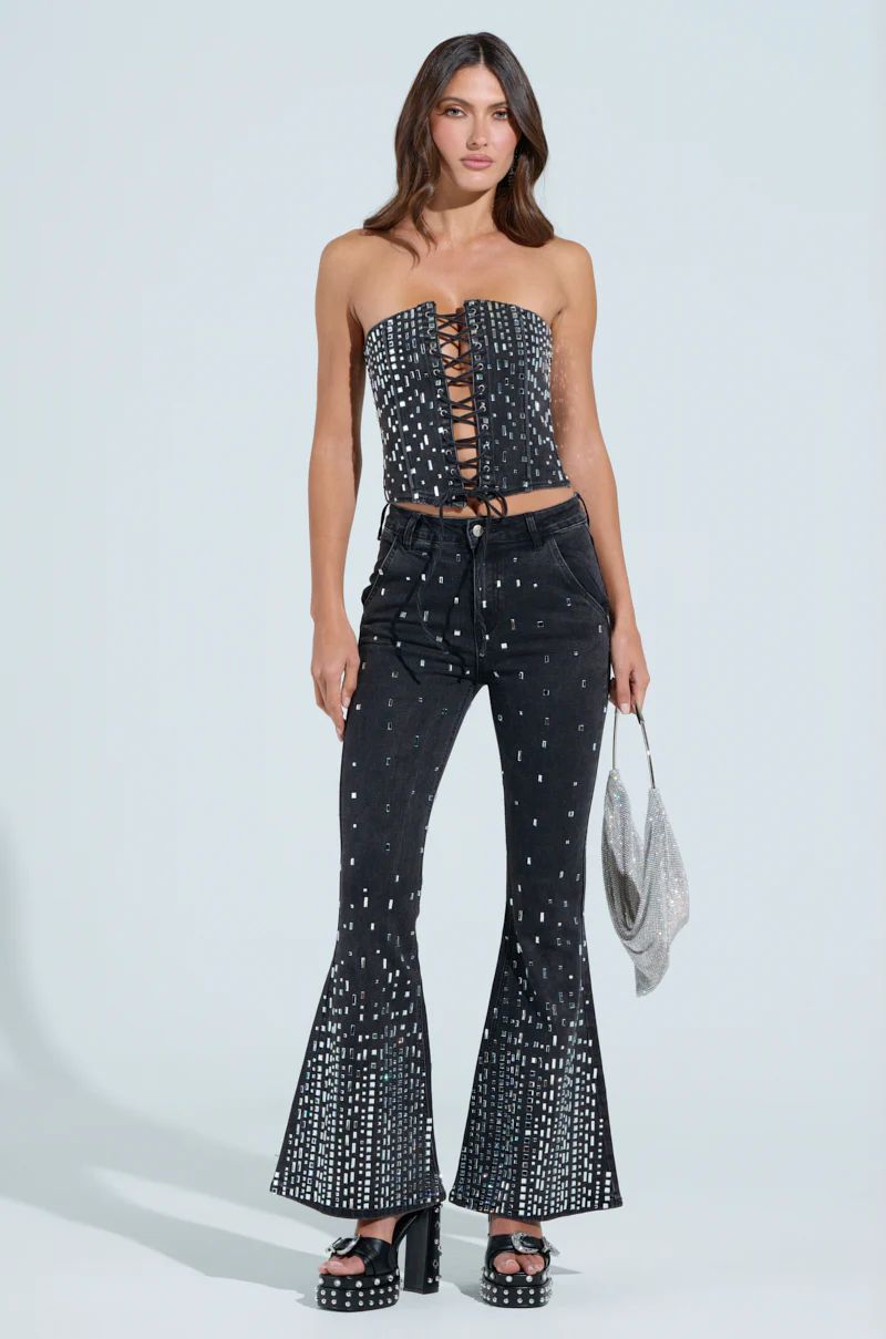 POPSTAR BLACK DENIM CORSET WITH RHINESTONE - Image 8