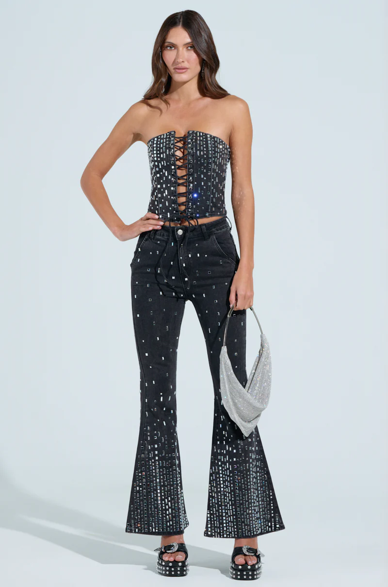 POPSTAR BLACK DENIM PANT WITH RHINESTONE - Image 6