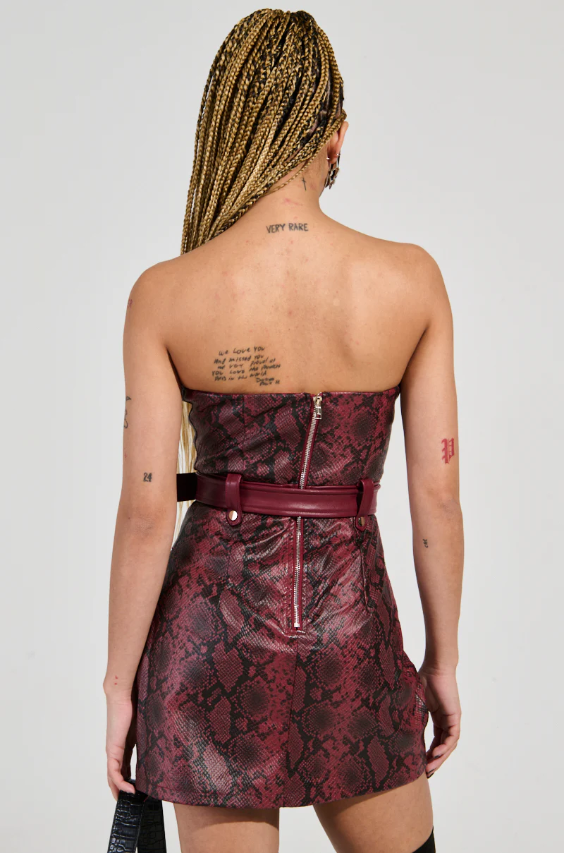 POSTING AND GHOSTING SNAKE PU MINI DRESS - Image 5