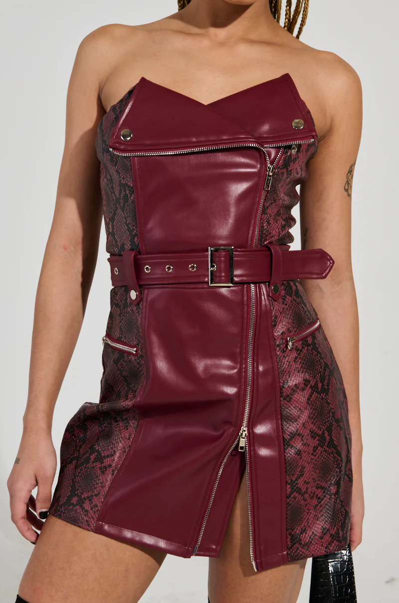 POSTING AND GHOSTING SNAKE PU MINI DRESS - Image 8