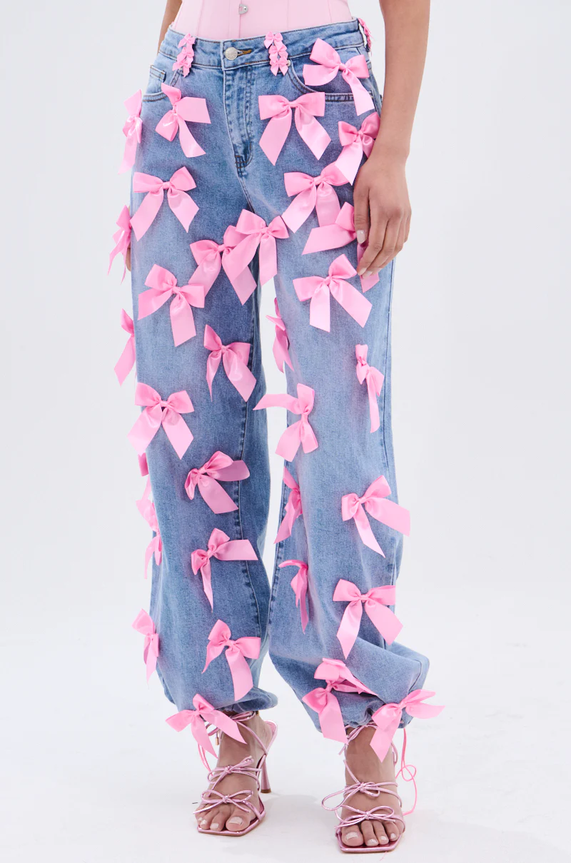 PRETTY IN PINK BOW DETAIL DENIM JEANS - Image 6