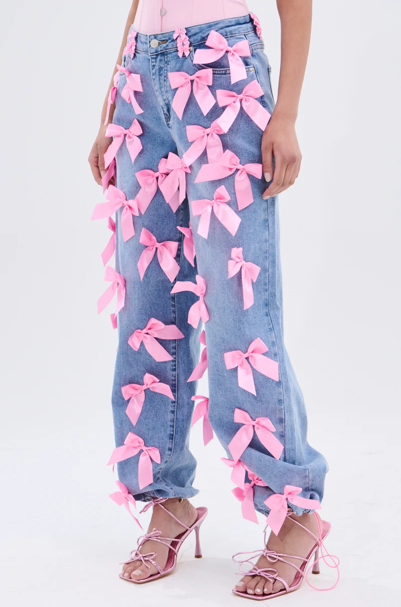 PRETTY IN PINK BOW DETAIL DENIM JEANS - Image 7