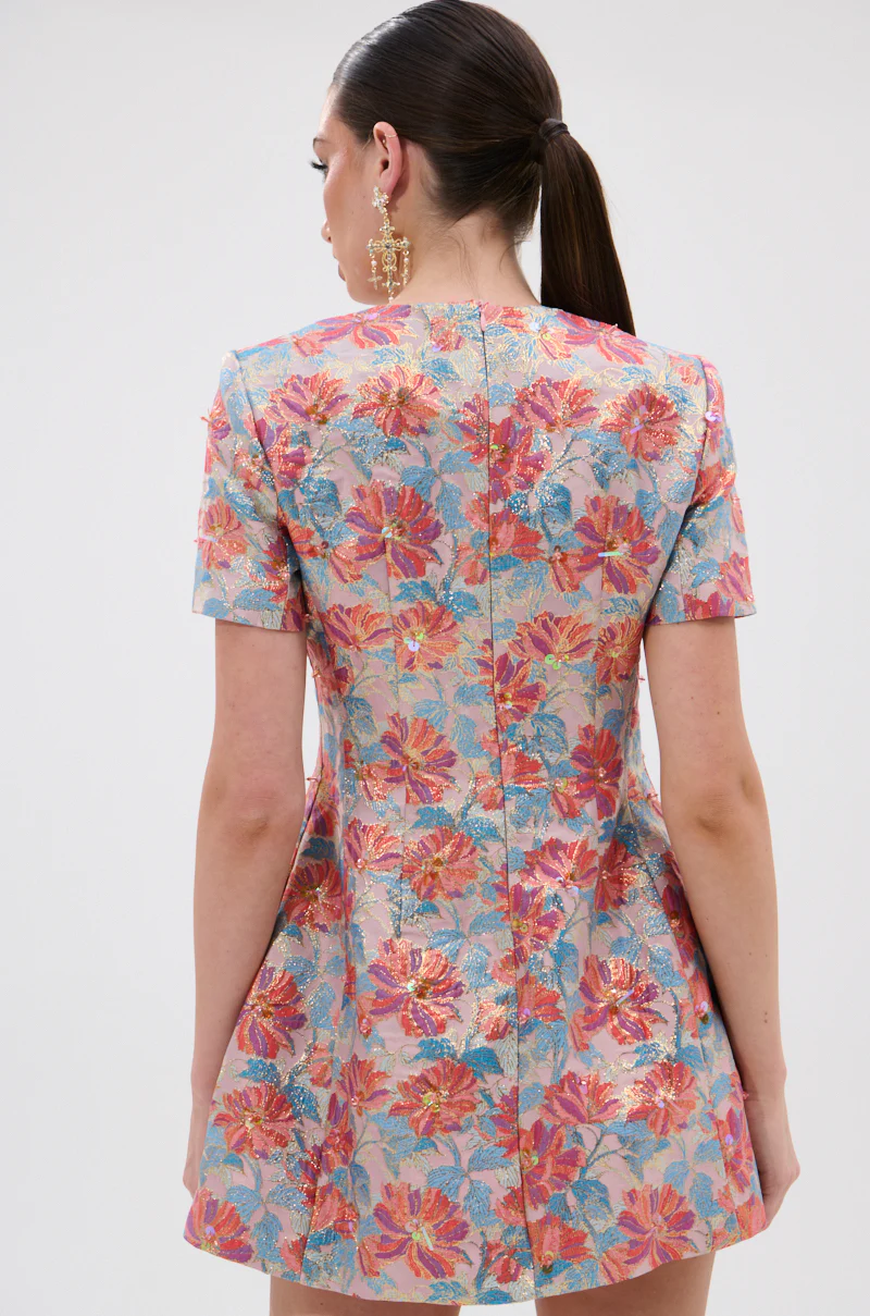 PRETTY IN PINK BROCADE BEADED MINI DRESS - Image 6