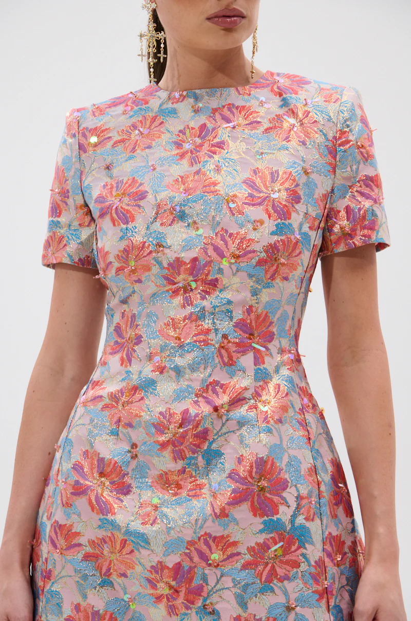 PRETTY IN PINK BROCADE BEADED MINI DRESS - Image 9