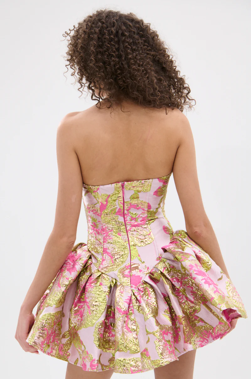 PRETTY IN PINK BROCADE MINI DRESS - Image 5