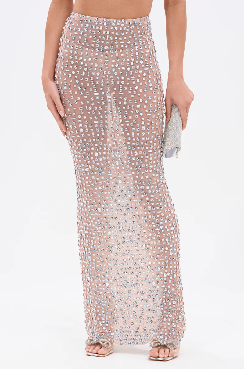 PRETTY LIKE ME RHINESTONE MESH MAXI SKIRT - Image 5