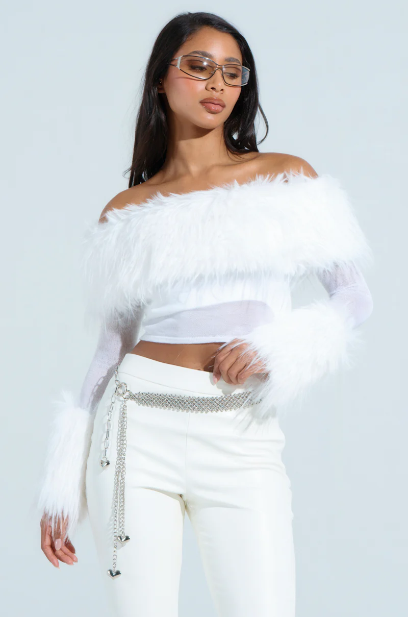 PRETTY PLEASE FUR TRIM TOP - Image 3