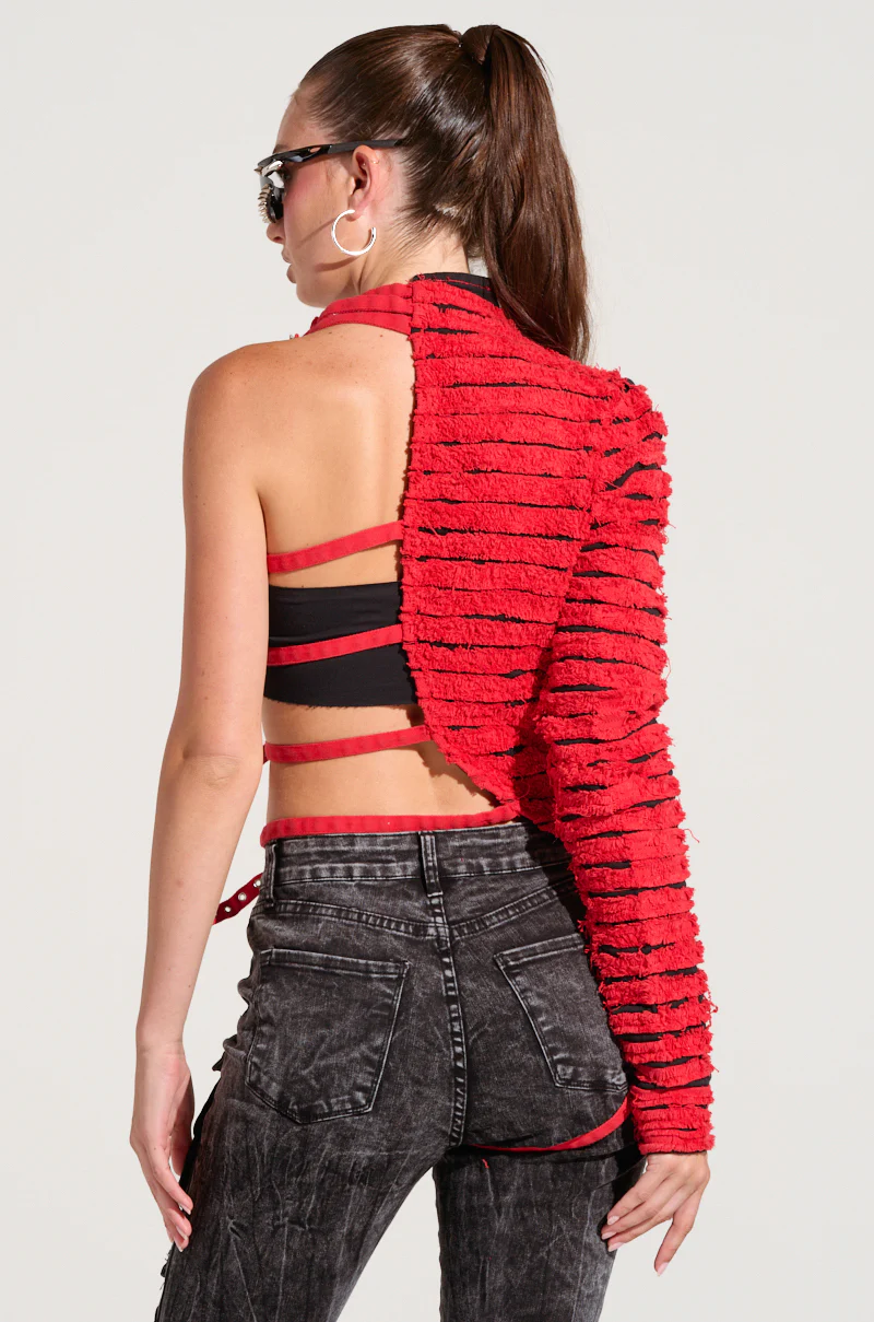 PRETTY RECKLESS DISTRESSED DENIM HALF THERE TOP - Image 5