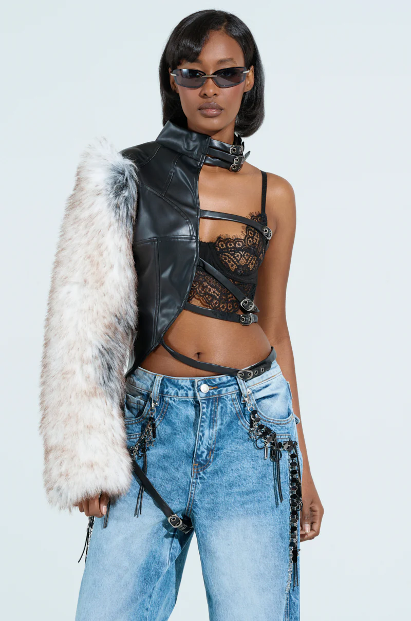 PRETTY RECKLESS FAUX LEATHER HALF THERE TOP - Image 2