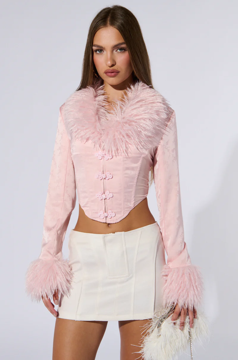 PRINCESS ENERGY FUR DETAIL CORSET TOP IN PINK - Image 3