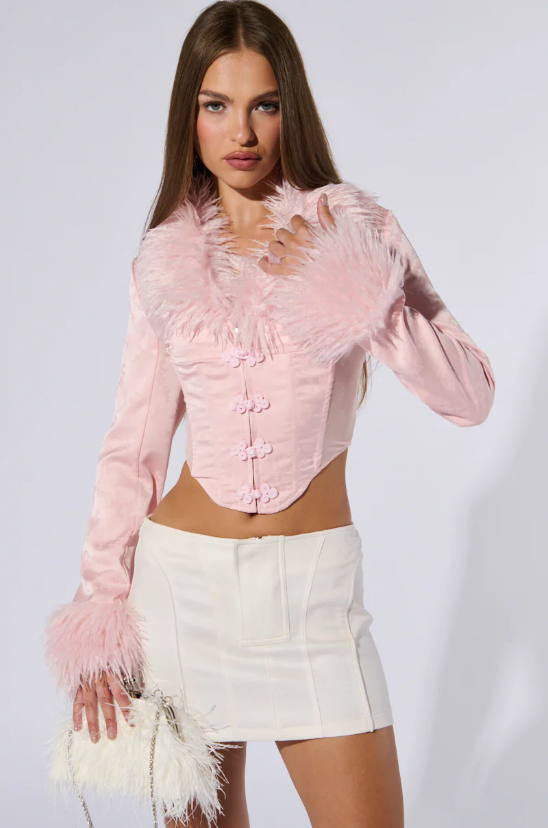 PRINCESS ENERGY FUR DETAIL CORSET TOP IN PINK - Image 4