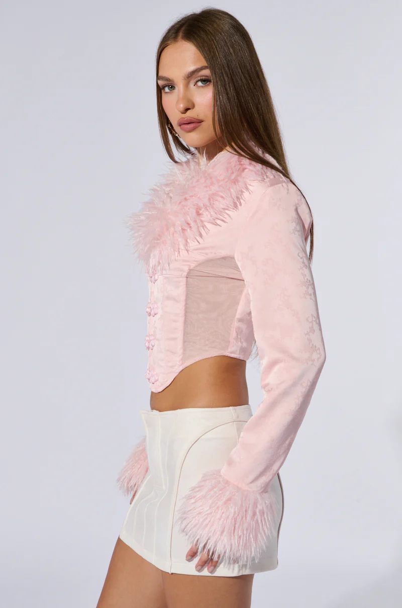 PRINCESS ENERGY FUR DETAIL CORSET TOP IN PINK - Image 6