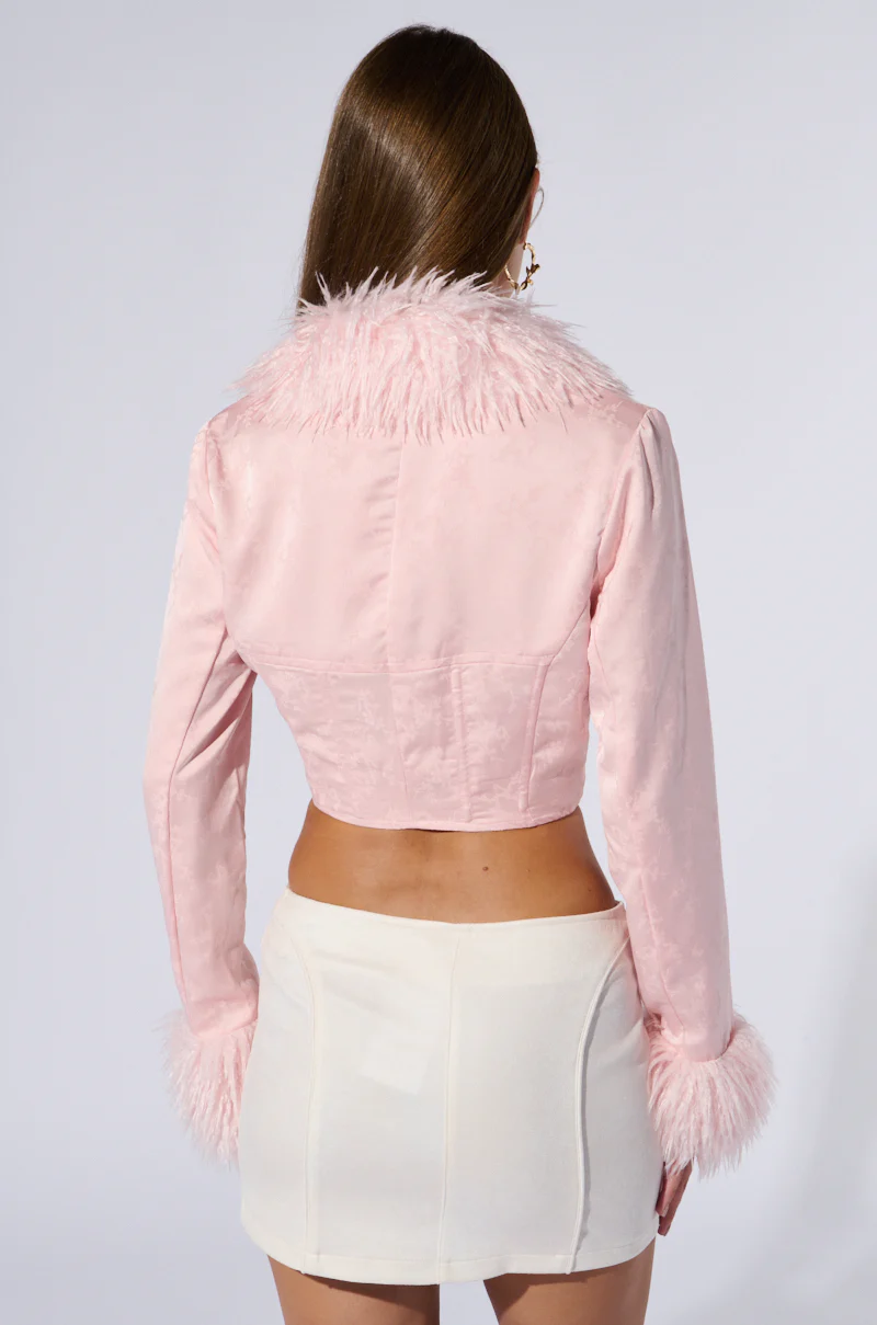 PRINCESS ENERGY FUR DETAIL CORSET TOP IN PINK - Image 7