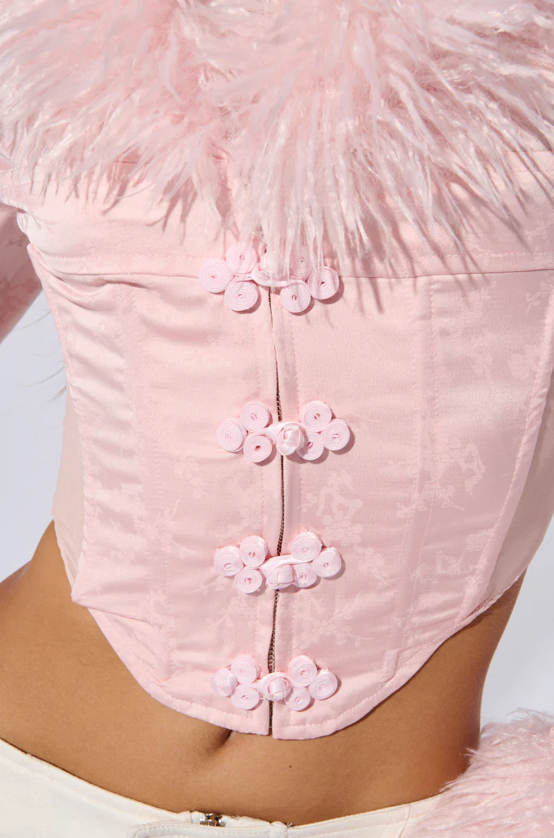 PRINCESS ENERGY FUR DETAIL CORSET TOP IN PINK - Image 8