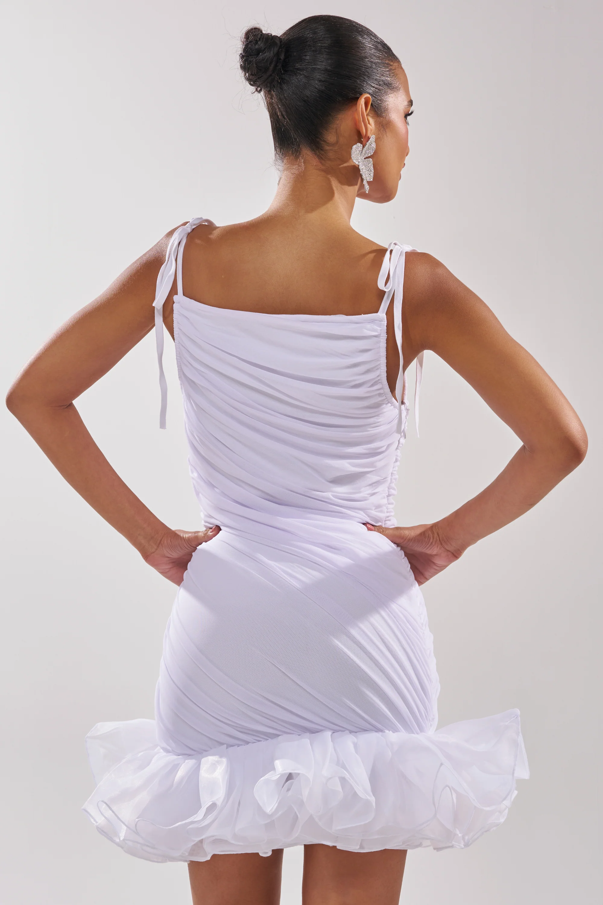 PRINCESS PEPLUM MINI DRESS IN WHITE - Image 4