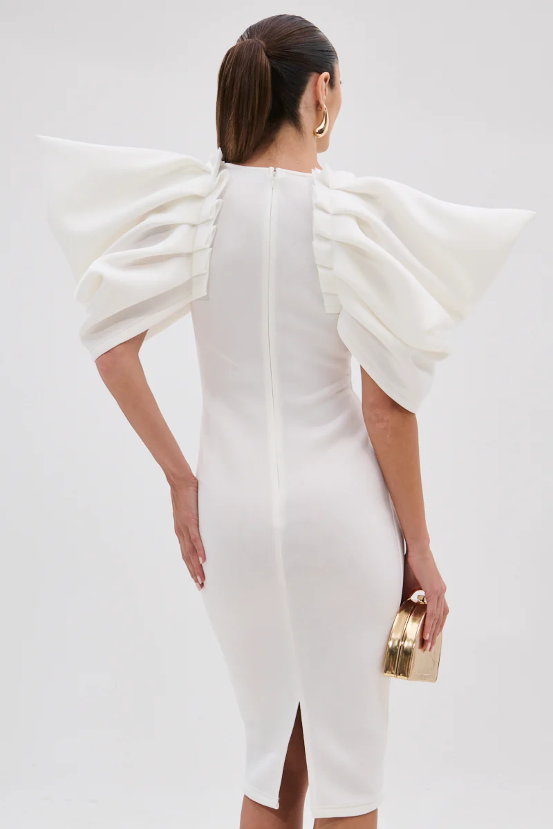 PURE JOY MIDI DRESS WITH DRAMATIC SLEEVE IN WHITE - Image 4