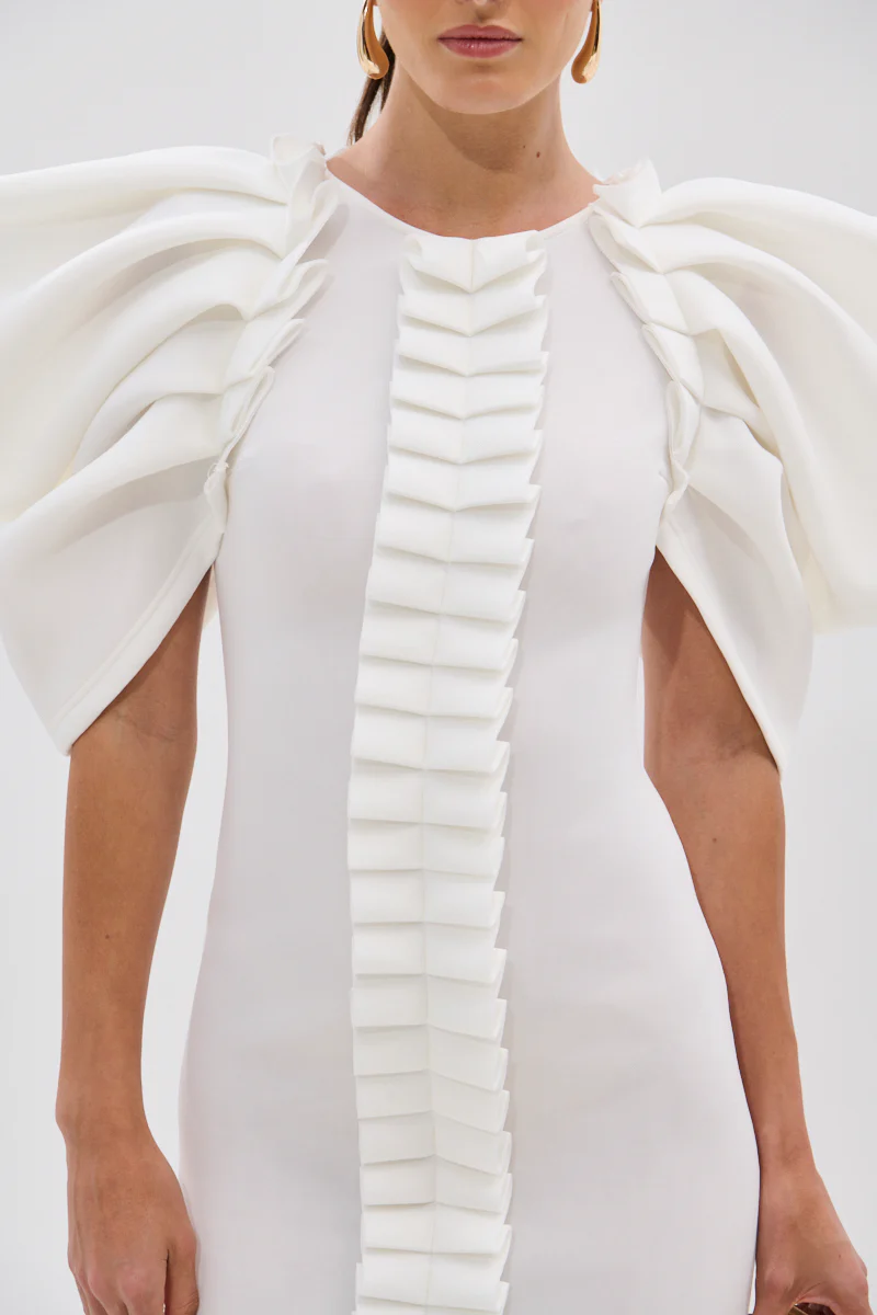 PURE JOY MIDI DRESS WITH DRAMATIC SLEEVE IN WHITE - Image 7