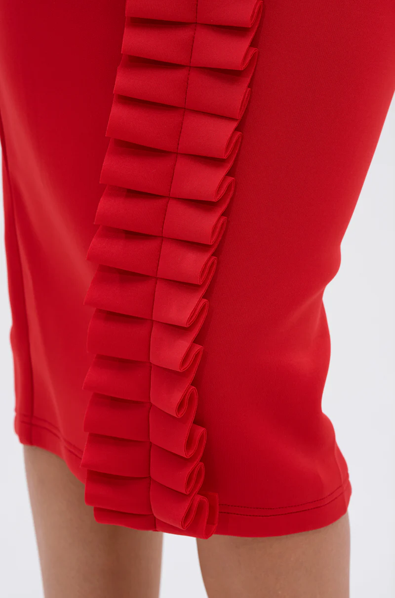 PURE JOY MIDI DRESS WITH DRAMATIC SLEEVE IN RED - Image 6