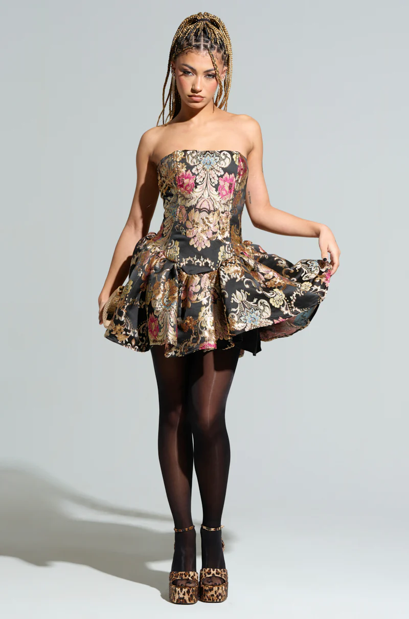 PURE ROYALTY BROCADE MINI DRESS - Image 2